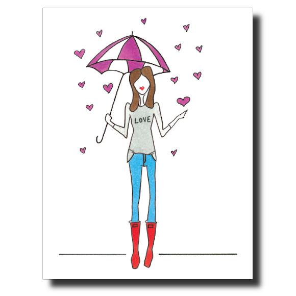 Red Hunter Boots Girl card by Janet Karp