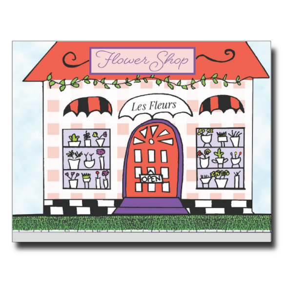 Quant Flower Shop card by Janet Karp