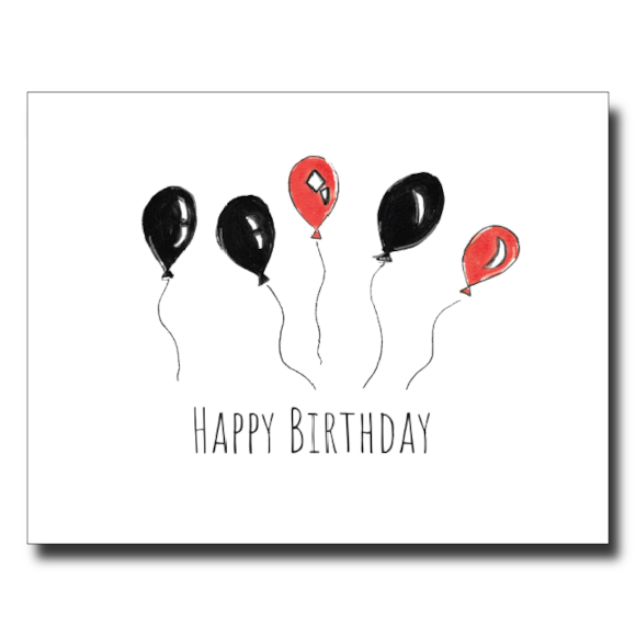 Red and Black Balloons card by Janet Karp