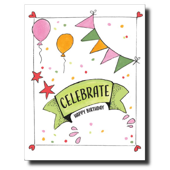 Streamers and Balloons card by Janet Carp