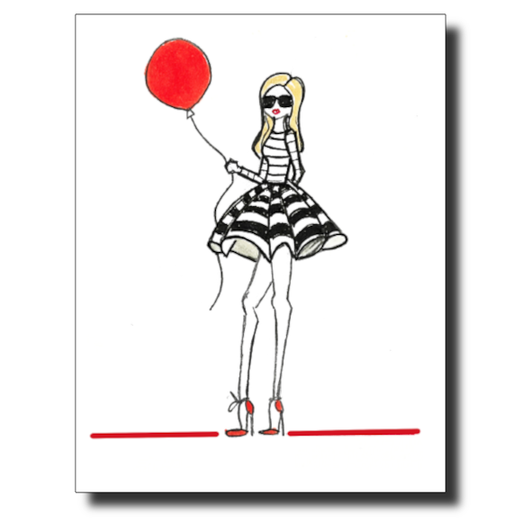 Girl With Red Balloon card by Janet Karp