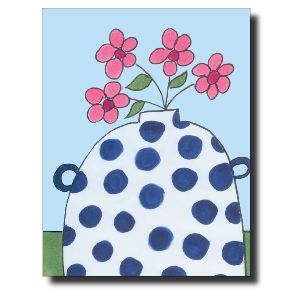 Blue Polka Dot Vase card by Janet Karp