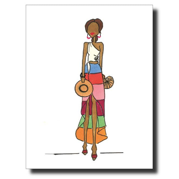 Girl with the Rainbow Skirt card by Janet Karp