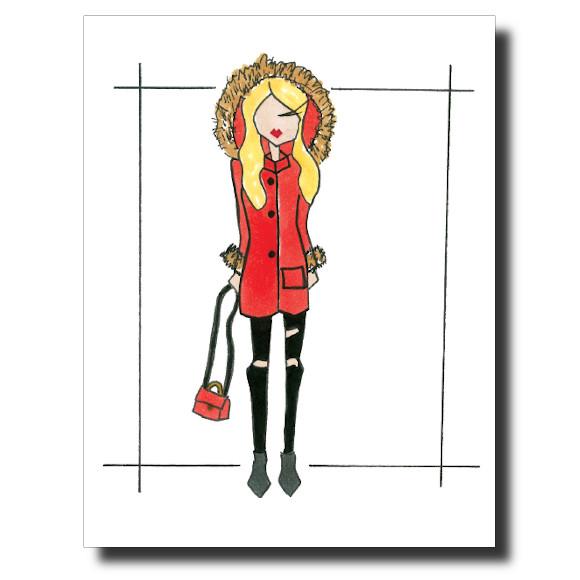 Girl With Red Parka card by Janet Karp
